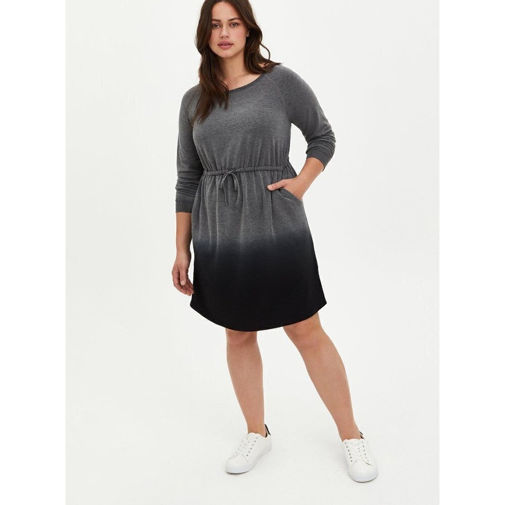 NWT Torrid Size 2 Off-Shoulder Skater Dress French Terry Heather Grey Dip Dye - Picture 2 of 16